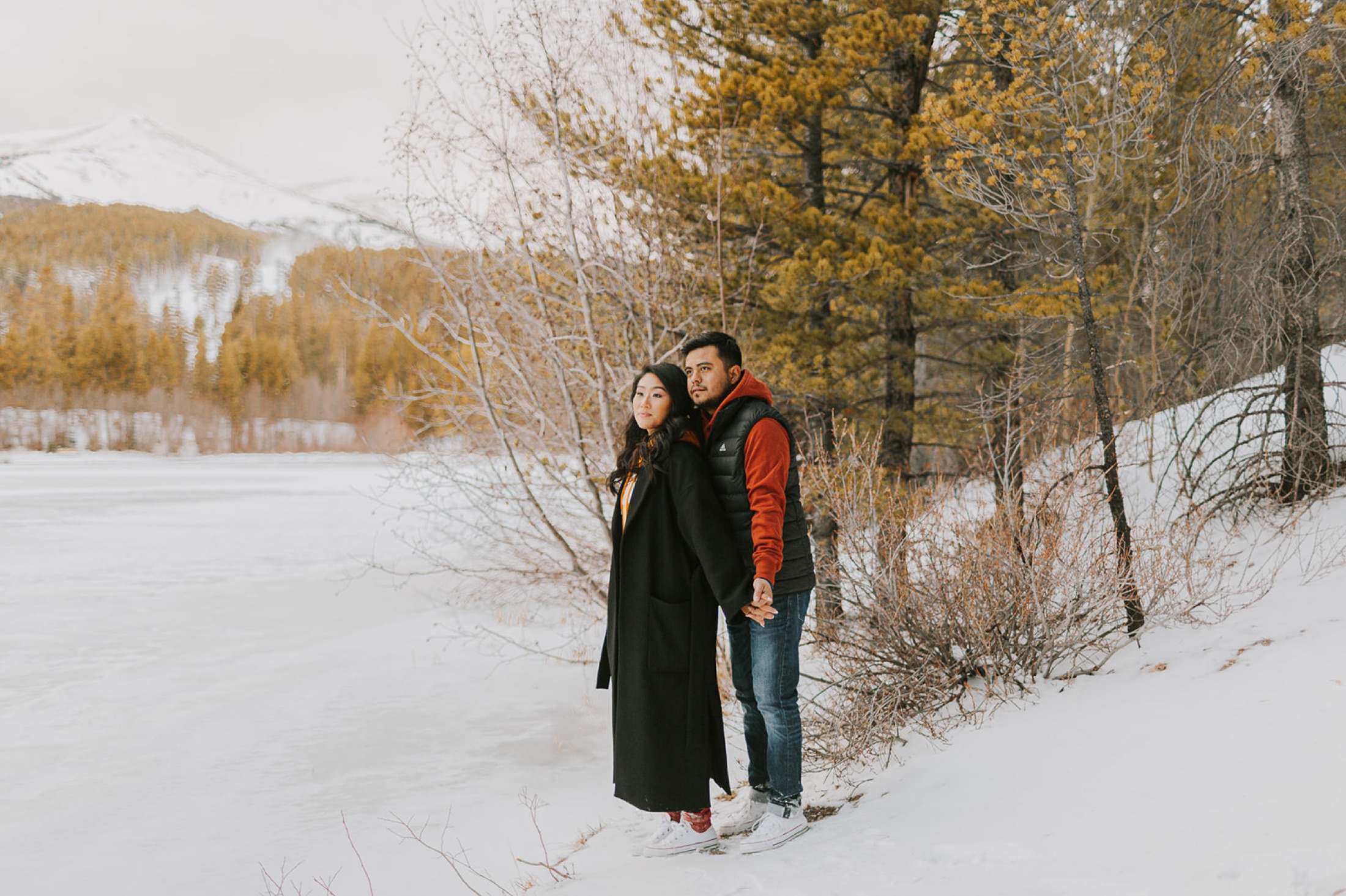 Couple at a frozen lake